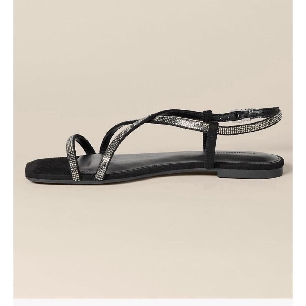 Faux Leather And Reinstone Flat Slingback. Black, Size 9.5 [U] - Picture 6 of 7